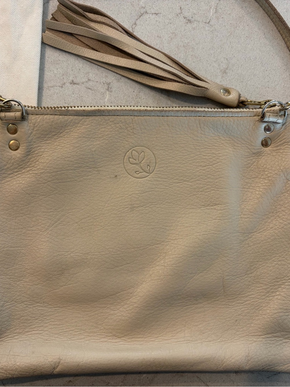 Beaudin Caroline Crossbody Cream and Brown Bag with Repurposed LV Monogram Panel - Picture 6 of 11